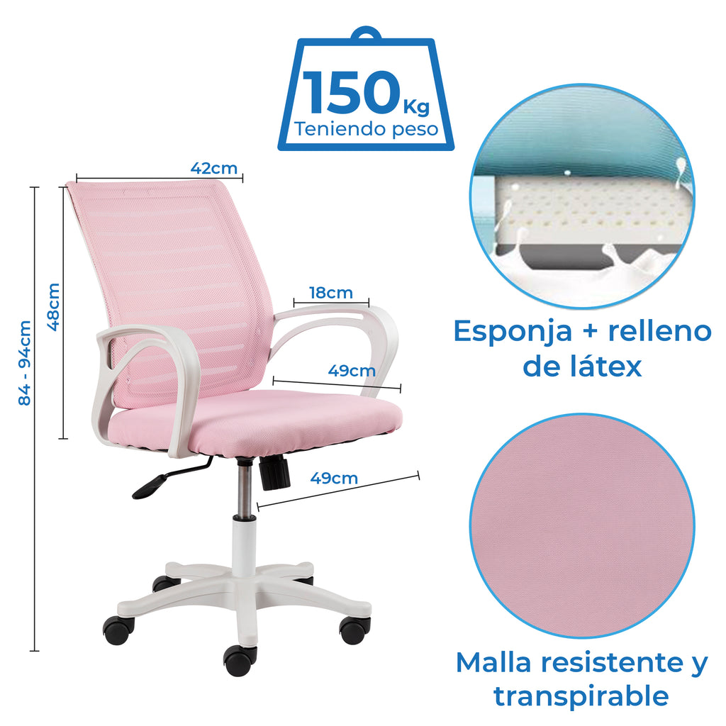 Silla de Oficina ASPEN, Malla Transpirable, en blanco 